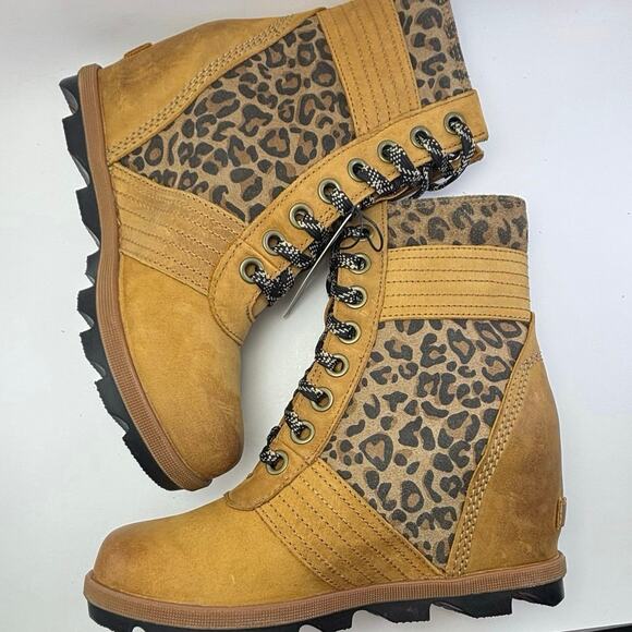 SOREL "Lexie" Brown/Tan/Leopard Waterproof Wedge Boots Womens Size 8 - Picture 11 of 12